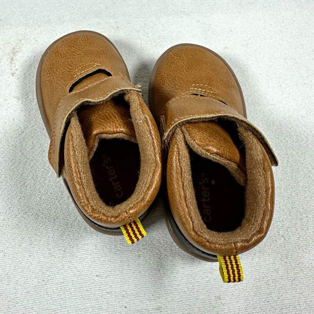 Carter's Brown Hook & Loop Strap Bootie Baby Shoes Faux Leather Rubber Sole sz4t